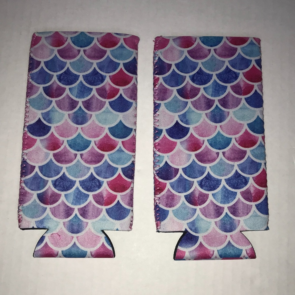 Mermaid Pattern Skinny Beer Koozie Set of Two BNIP - Picture 4 of 5